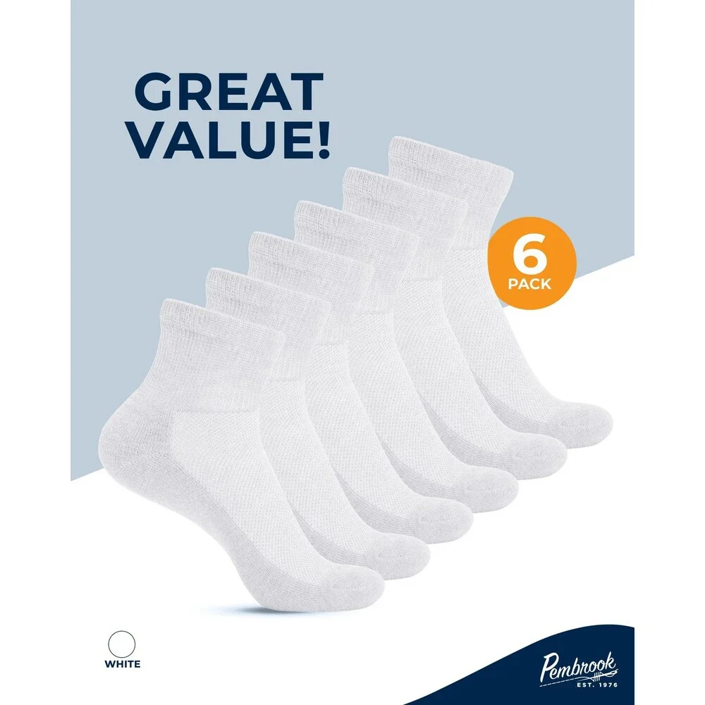 Pembrook Men's White Diabetic Socks Women 6 Pairs Wide Stretch Top Men 9-12 L